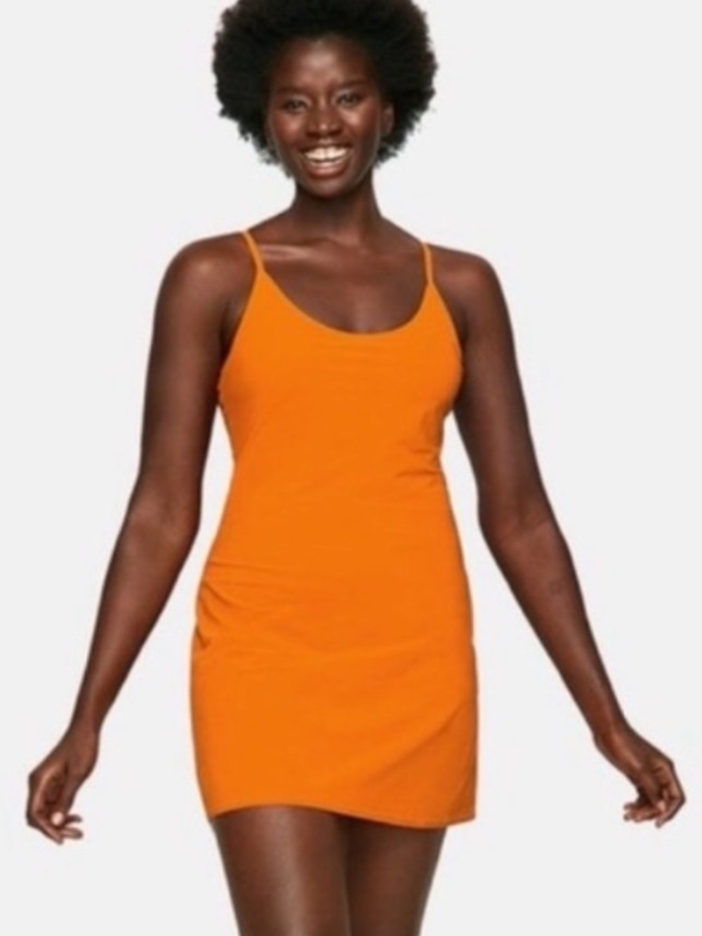 Outdoor Voices The Exercise Dress in Tangerine Orange Has Shorts & Pockets Med